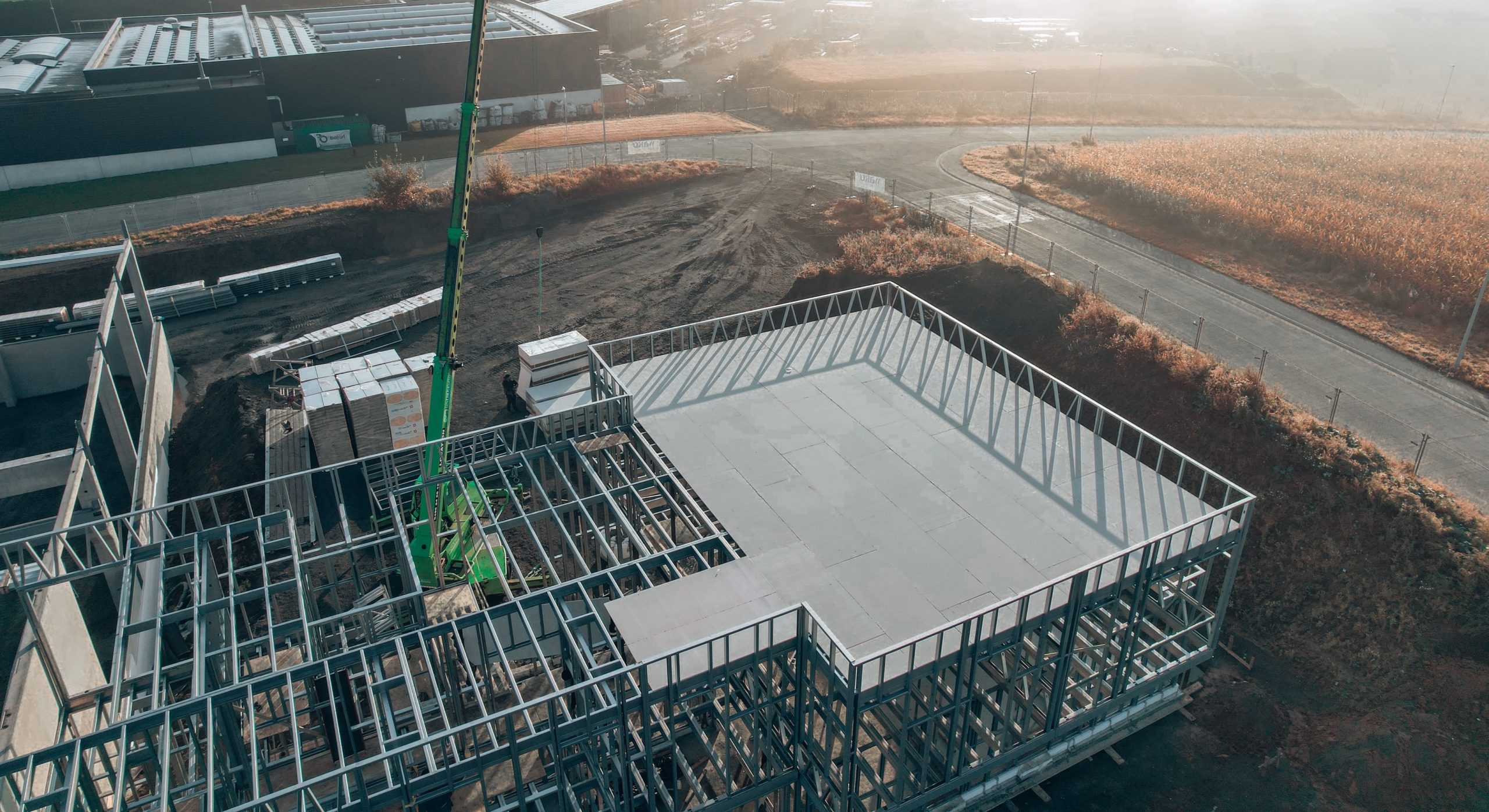 Steel frame offices and production.
