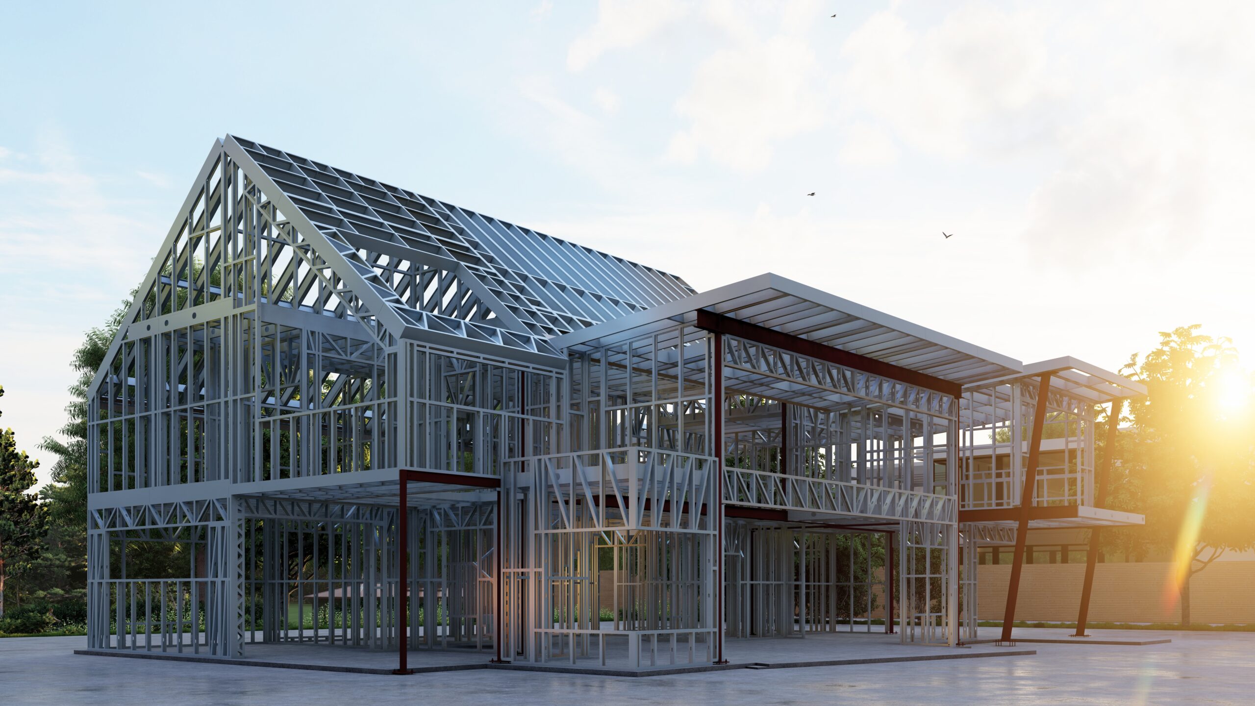 Steel frame family house