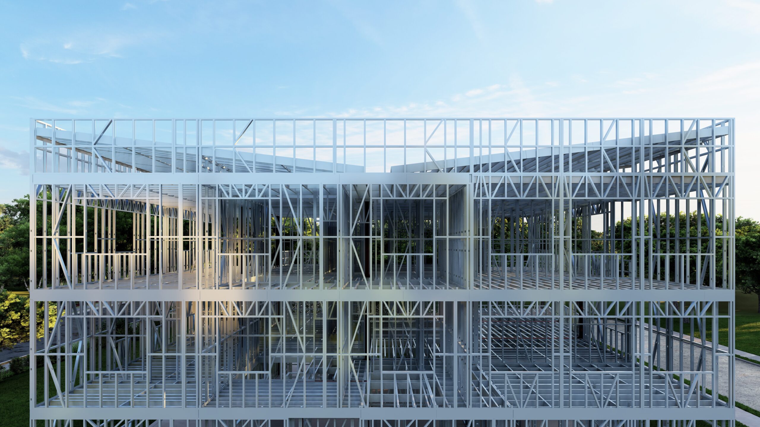 Flatpacked steel building.