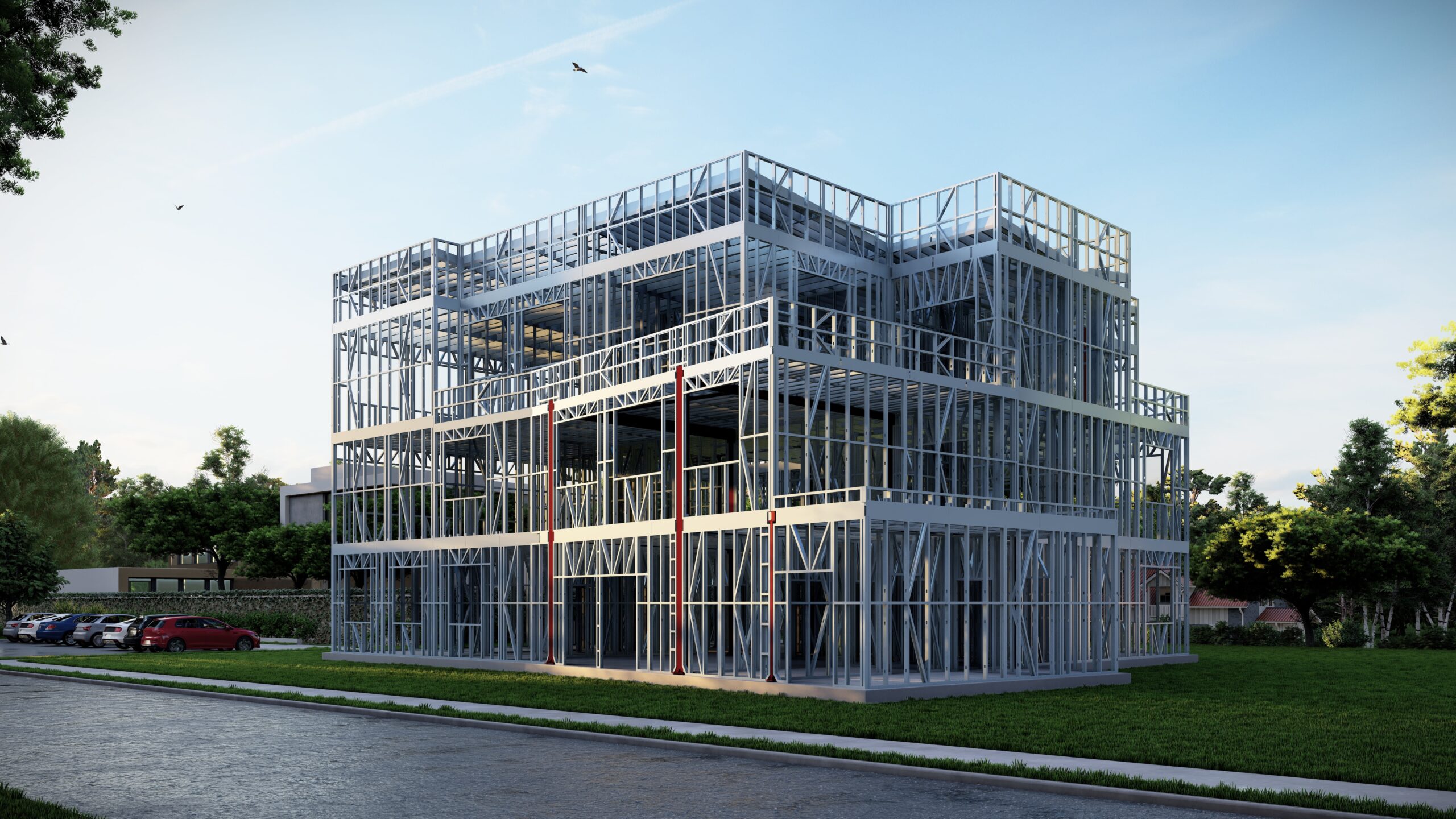 Flatpacked steel building.