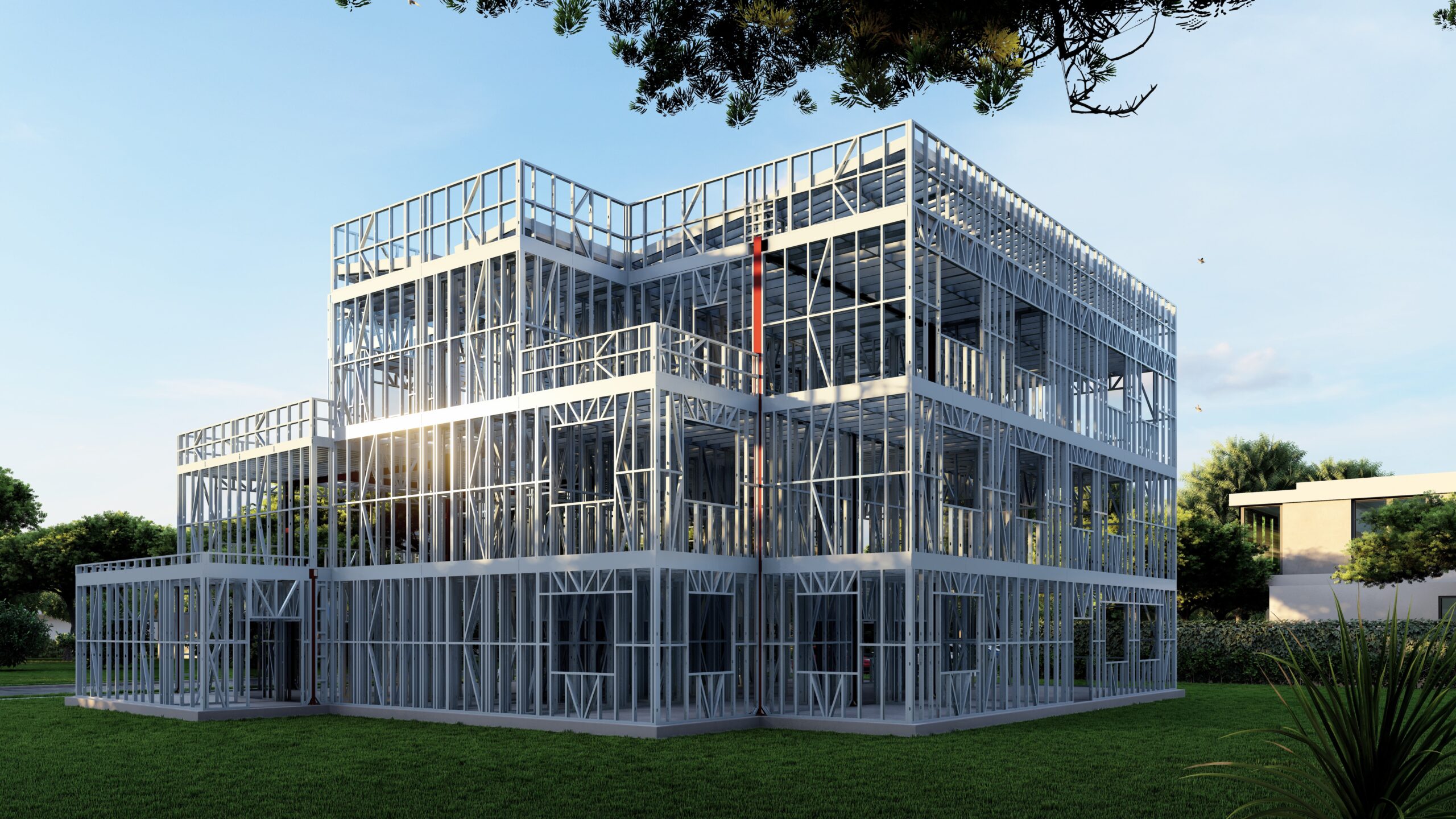 Flatpacked steel building.