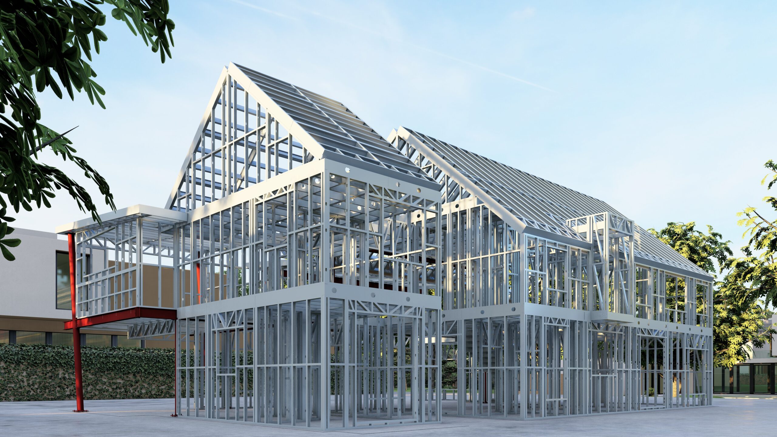 Steel frame family house